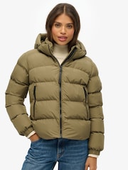 Superdry Green Hooded Sports Puffer Jacket - Image 1 of 7