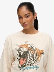 Superdry Cream Oversized Biker Rock T-Shirt - Image 3 of 4