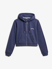 Superdry Blue Essential Logo Cropped Zip Hoodie - Image 1 of 1