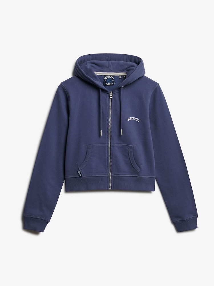Superdry Blue Essential Logo Cropped Zip Hoodie - Image 1 of 1