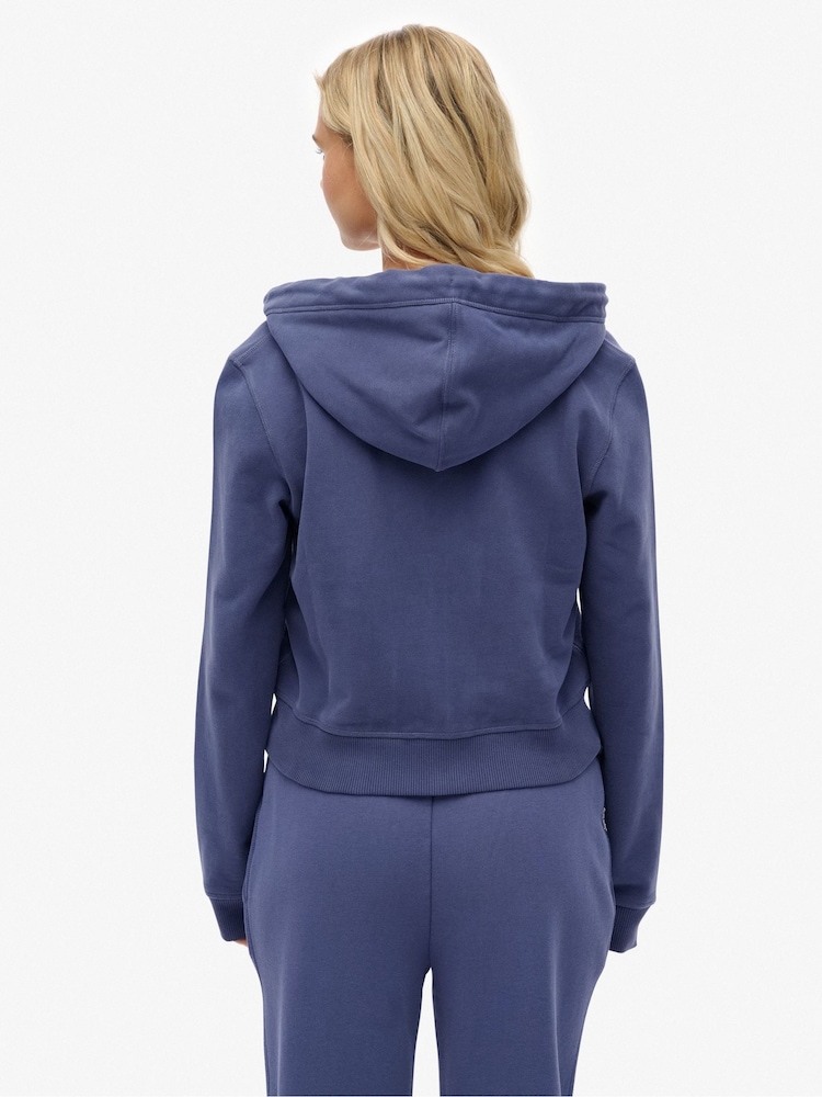 Superdry Blue Essential Logo Cropped Zip Hoodie - Image 2 of 6