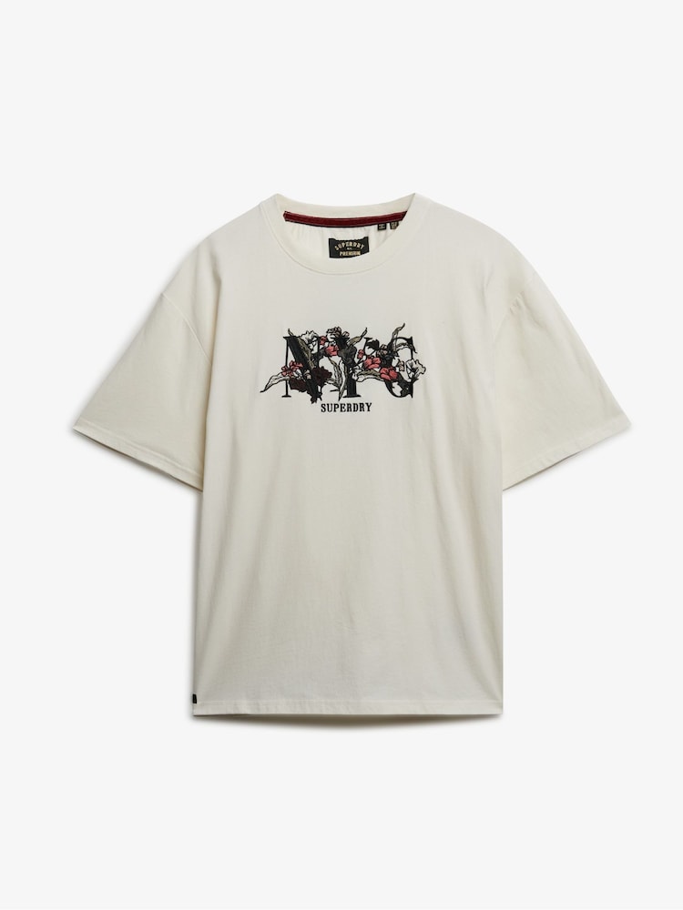Superdry Cream Oversized Night Garden T-Shirt - Image 1 of 1