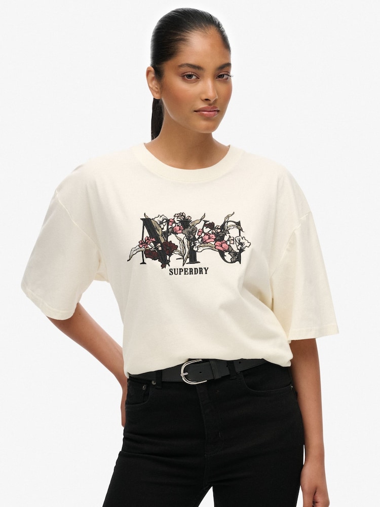 Superdry Cream Oversized Night Garden T-Shirt - Image 2 of 5