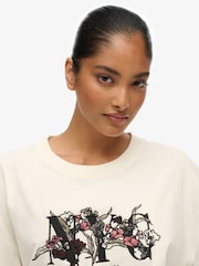 Superdry Cream Oversized Night Garden T-Shirt - Image 4 of 5