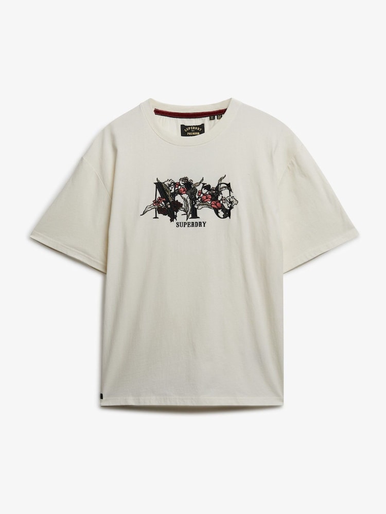 Superdry Cream Oversized Night Garden T-Shirt - Image 5 of 5