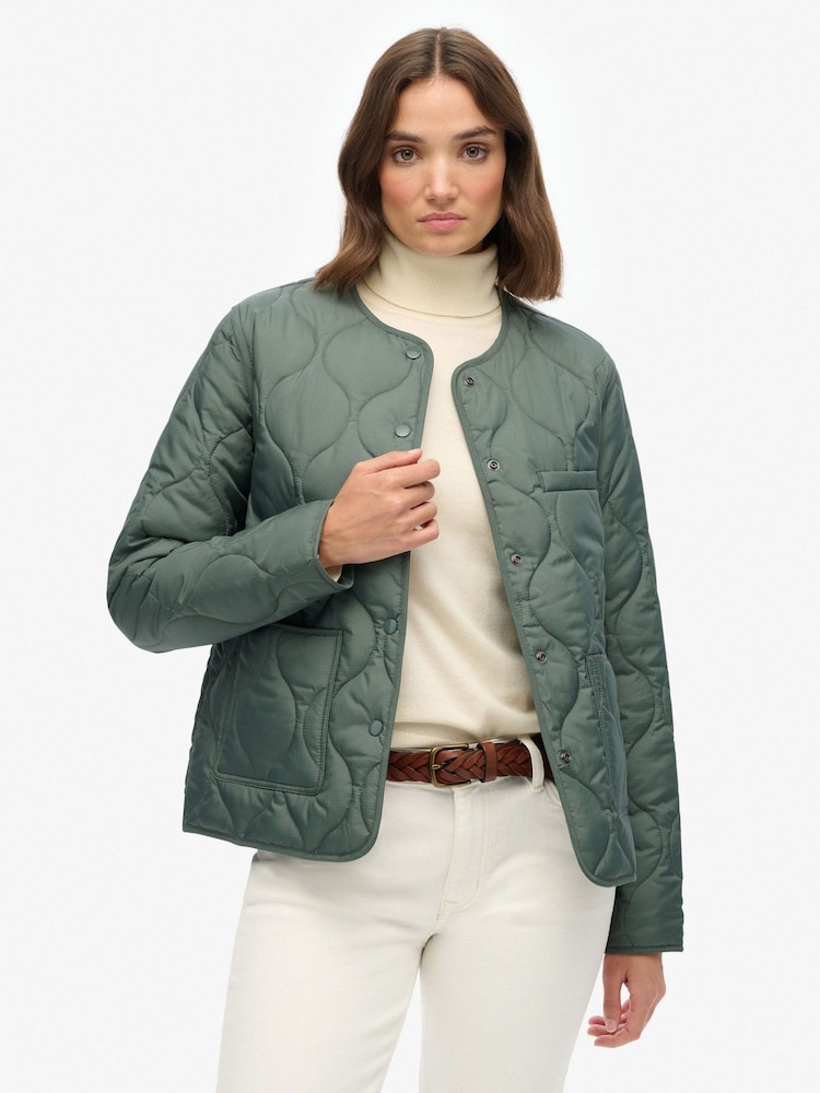 Superdry Green Quilted Lite Liner Jacket - Image 2 of 6 Superdry Green Quilted Lite Liner Jacket - Image 2 of 6