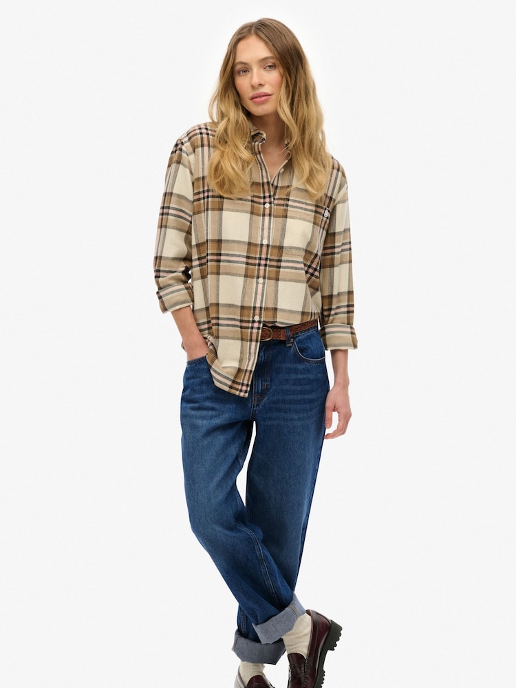 Superdry Natural Boyfriend Check Flannel Shirt - Image 2 of 2 Superdry Natural Boyfriend Check Flannel Shirt - Image 2 of 2