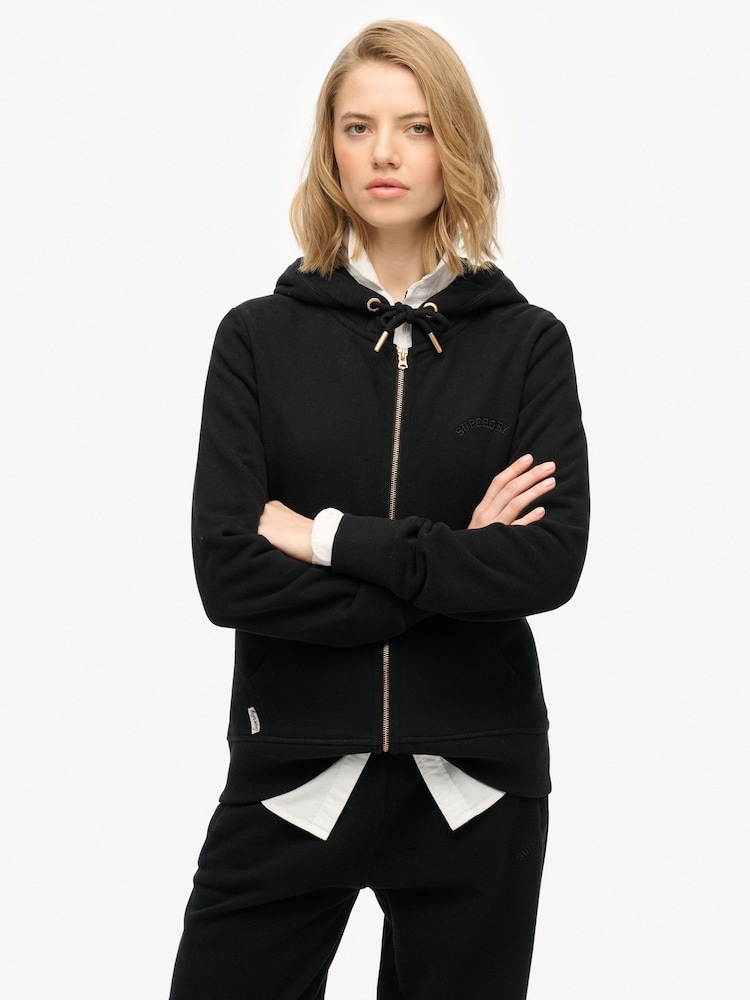 Superdry Black Essential Logo Zip Hoodie - Image 1 of 5 Superdry Black Essential Logo Zip Hoodie - Image 1 of 5