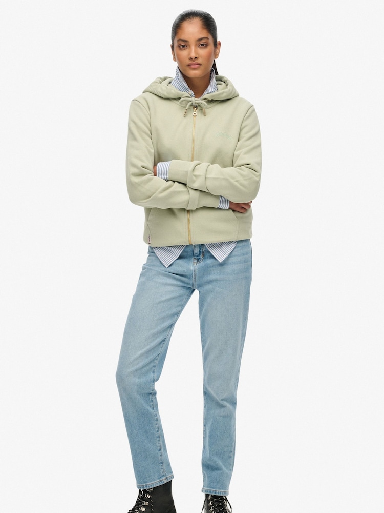 Superdry Green Essential Logo Zip Hoodie - Image 2 of 6 Superdry Green Essential Logo Zip Hoodie - Image 2 of 6