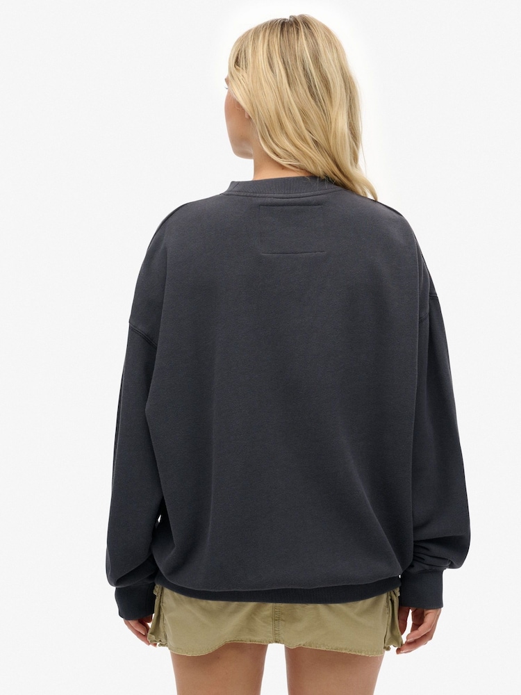 Superdry Black Outdoor Location Loose Crew Sweatshirt - Image 2 of 5 Superdry Black Outdoor Location Loose Crew Sweatshirt - Image 2 of 5