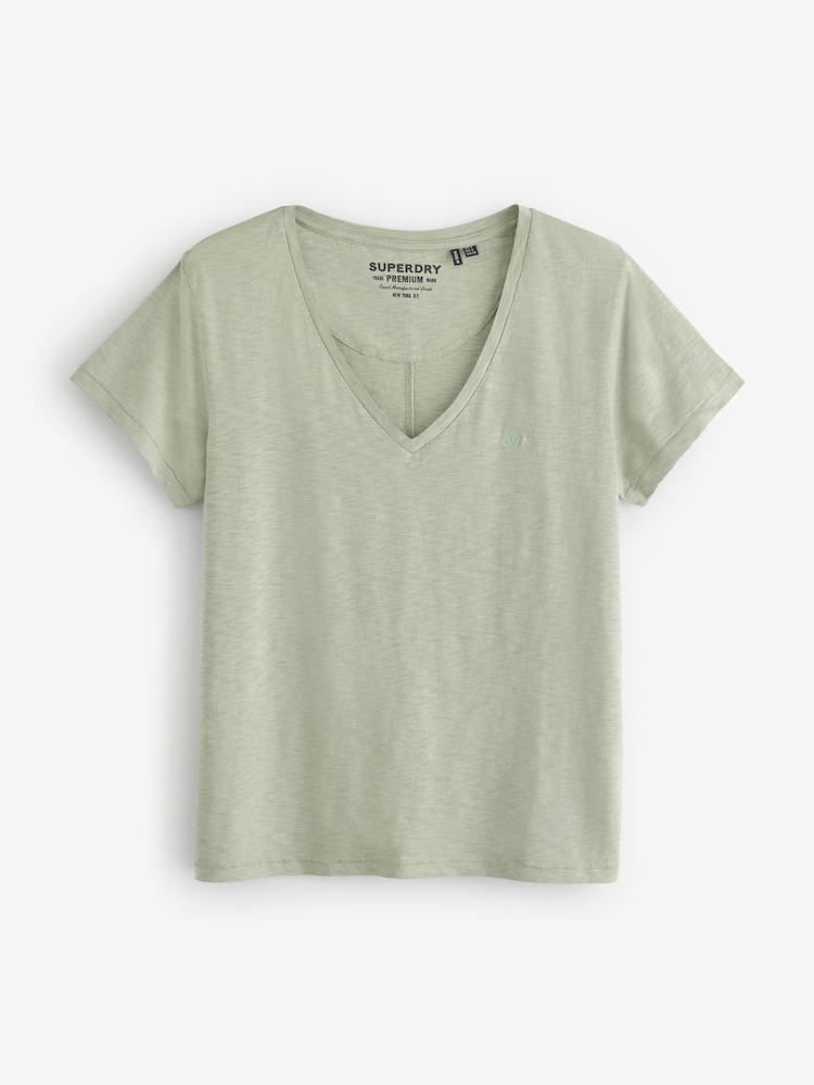 Superdry Green Studios Slub Emb Vee T-Shirt - Image 1 of 2