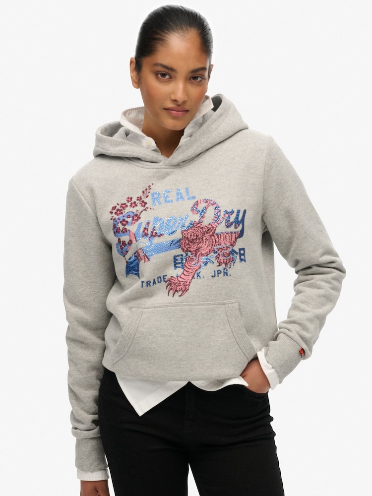 Superdry Grey Vl Tokyo Relaxed Hoodie - Image 1 of 6 Superdry Grey Vl Tokyo Relaxed Hoodie - Image 1 of 6