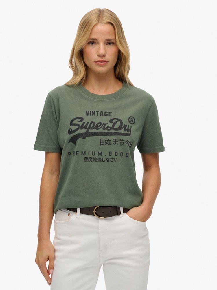 Superdry Green Relaxed Embellished Vl T-Shirt - Image 1 of 5