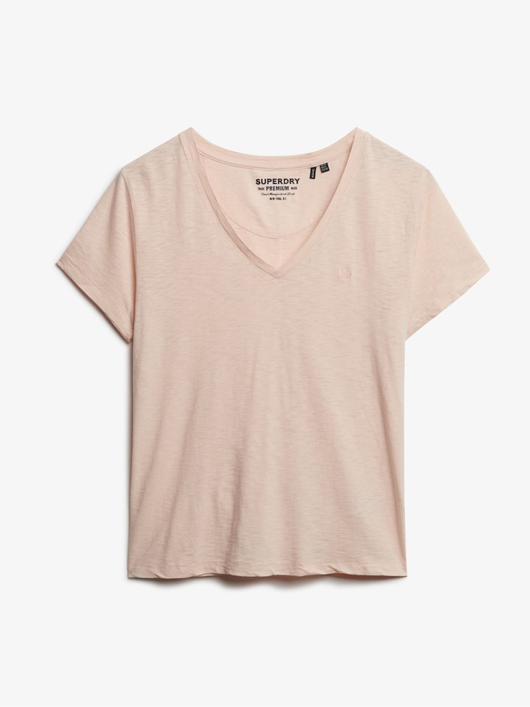 Superdry Pink Studios Slub Emb Vee T-Shirt - Image 1 of 1