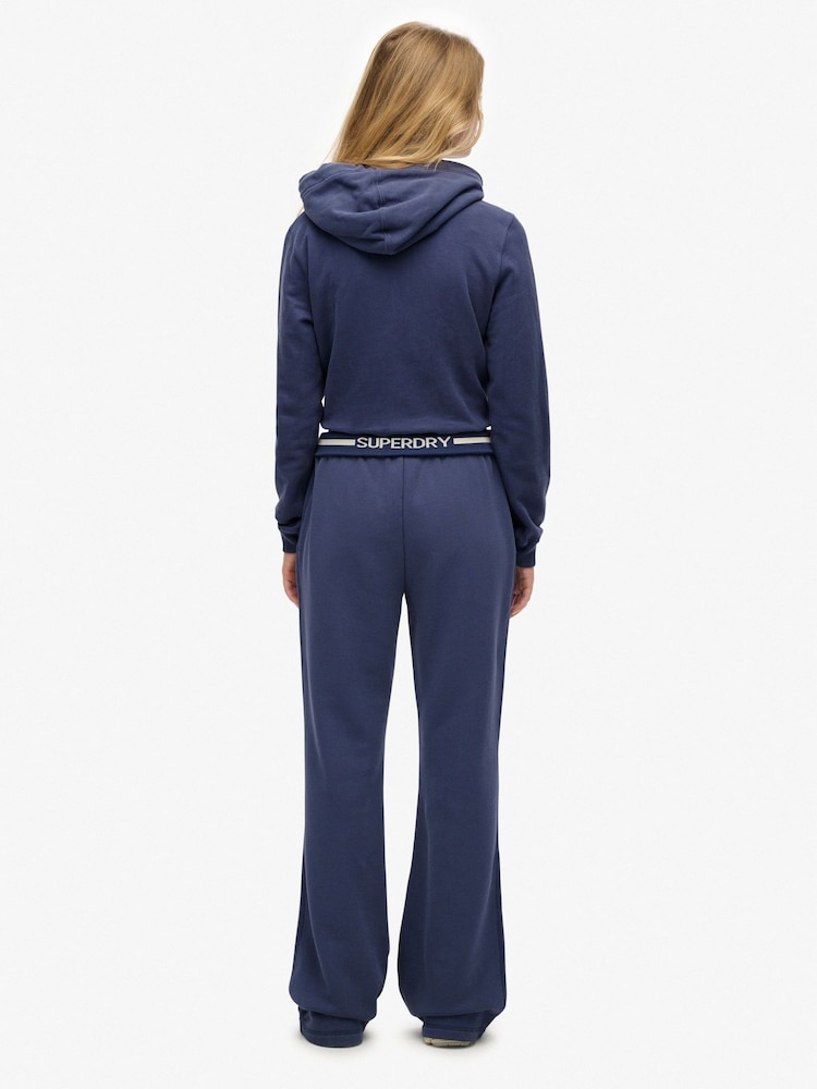Superdry Blue Essential Logo Flare Joggers - Image 2 of 7 Superdry Blue Essential Logo Flare Joggers - Image 2 of 7