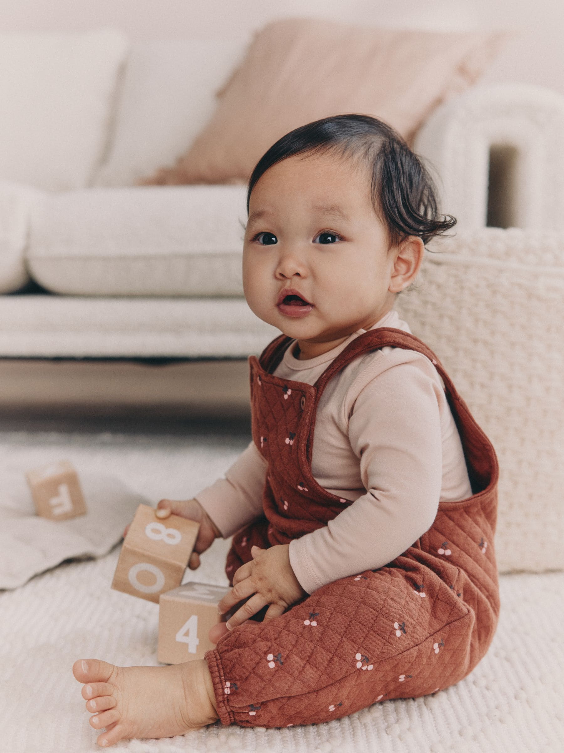 Buy Brown Cherry Quilted Dungaree and Bodysuit Baby 2 Piece Set