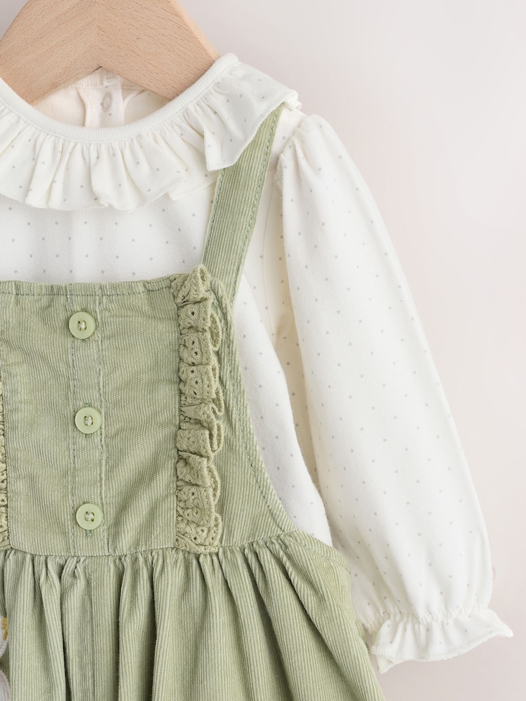 Buy Sage Green Embroidered Long Sleeve Bodysuit and Cord Dungaree 2 Piece  Baby Set (0mths-3yrs) from Next USA