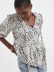 JD Williams Black Bow Blouson Peplum Hem Top - Image 1 of 4