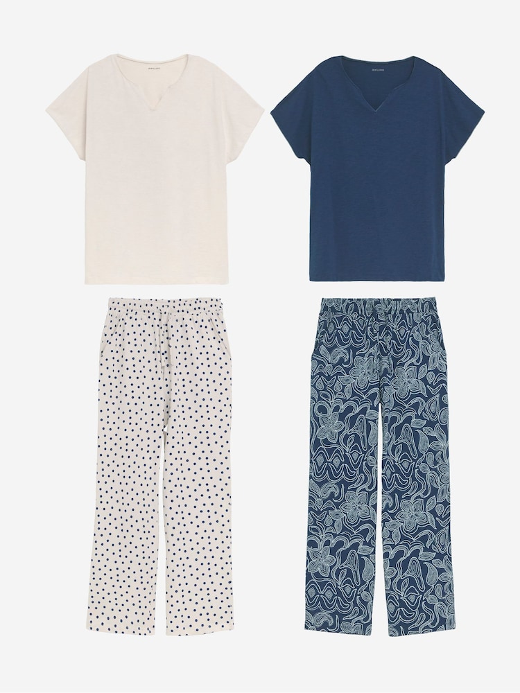 JD Williams Blue Cotton Pyjamas Set 2 Pack - Image 1 of 5