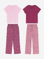 JD Williams Pink Cotton Pyjamas Set 2 Pack - Image 1 of 5
