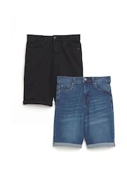 JD Williams Black 24/7 Denim Knee Shorts 2 Pack - Image 1 of 5