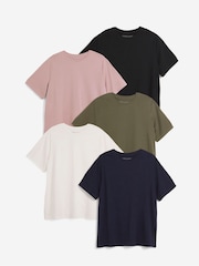 JD Williams Black 100% Cotton Crew Neck T-Shirts 5 Pack - Image 1 of 5