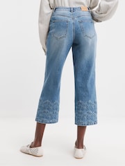 JD Williams Blue Broderie Straight Crop Jeans - Image 2 of 4