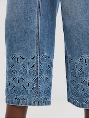 JD Williams Blue Broderie Straight Crop Jeans - Image 3 of 4
