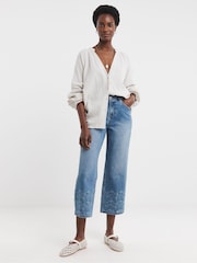 JD Williams Blue Broderie Straight Crop Jeans - Image 4 of 4