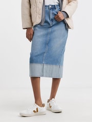 JD Williams Blue Turn Up Denim Midi Skirt - Image 1 of 5