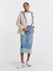 JD Williams Blue Turn Up Denim Midi Skirt - Image 2 of 5