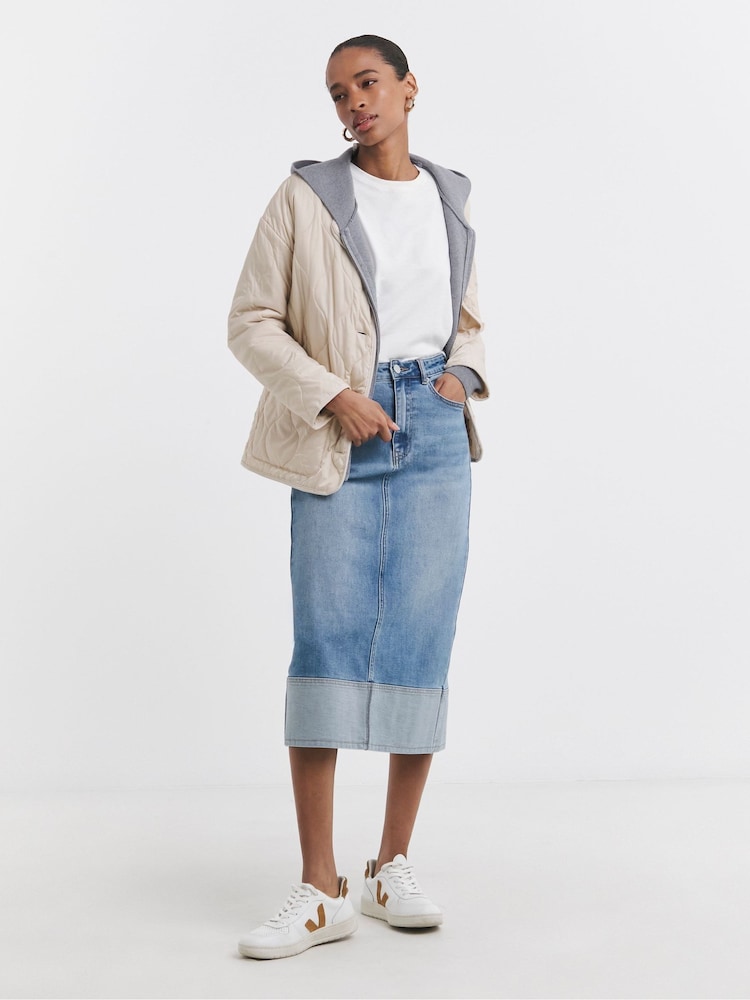JD Williams Blue Turn Up Denim Midi Skirt - Image 2 of 5