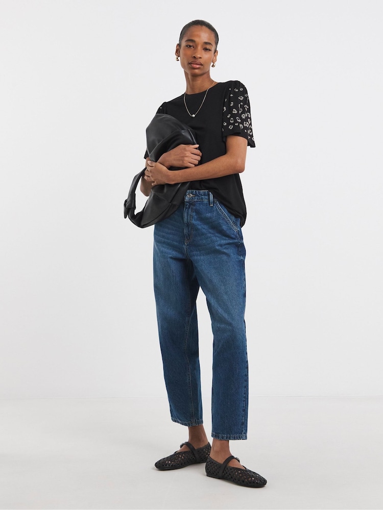 JD Williams Black Embellished Angel Sleeve Top - Image 2 of 4