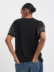JD Williams Black Embellished Angel Sleeve Top - Image 3 of 4