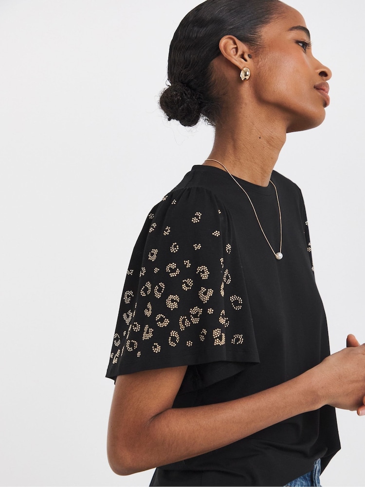 JD Williams Black Embellished Angel Sleeve Top - Image 4 of 4