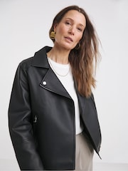 JD Williams Black Faux Leather Biker Jacket - Image 1 of 4