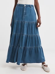 JD Williams Blue Soft Denim Maxi Skirt With Tencel TM Lyocell - Image 1 of 4