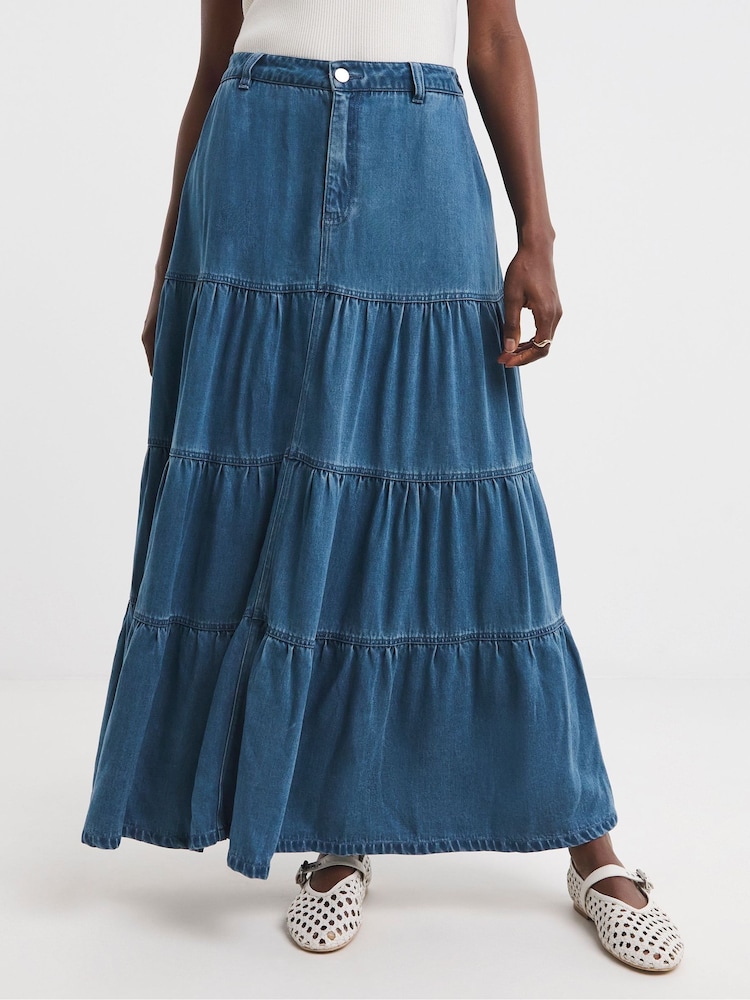 JD Williams Blue Soft Denim Maxi Skirt With Tencel TM Lyocell - Image 1 of 4