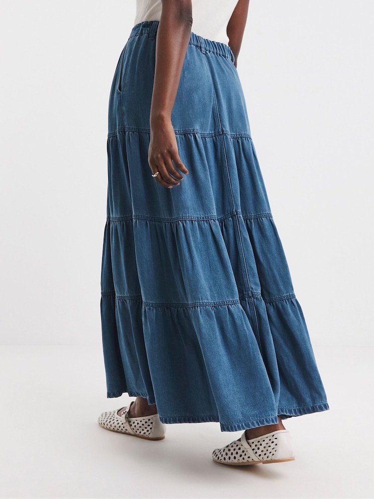 JD Williams Blue Soft Denim Maxi Skirt With Tencel TM Lyocell - Image 2 of 4