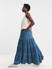 JD Williams Blue Soft Denim Maxi Skirt With Tencel TM Lyocell - Image 4 of 4