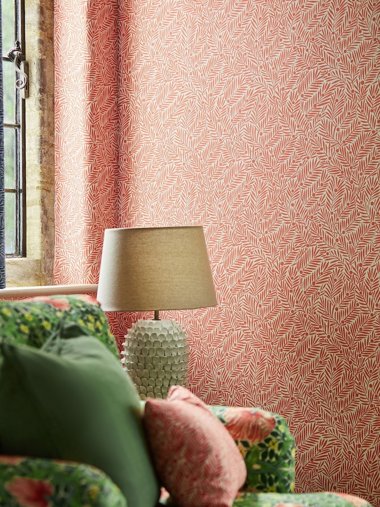 Morris & Co Watermelon Yew & Aril Bedford Park 10m Wallpaper - Image 1 of 3