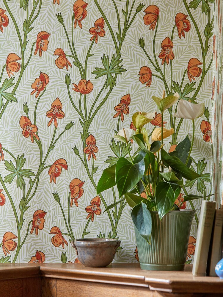 Morris & Co Tangerine Sage Monkshood Bedford Park Wallpaper - Image 2 of 2