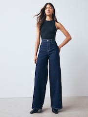 Rinse-Waschung, Blau - High Rise Flexi Fit Pull On Wide Leg Jeans - Bild 3 von 8