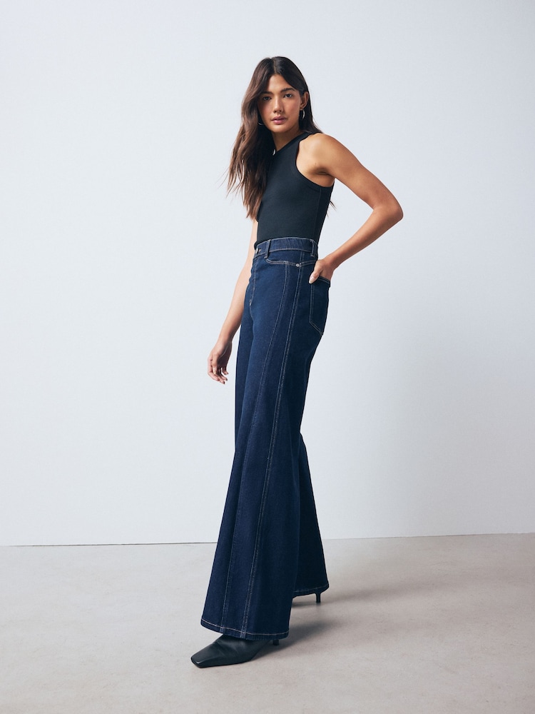 Buy Rinse Blue High Rise FlexiFit Stretch Pull On Wide Leg Jeans