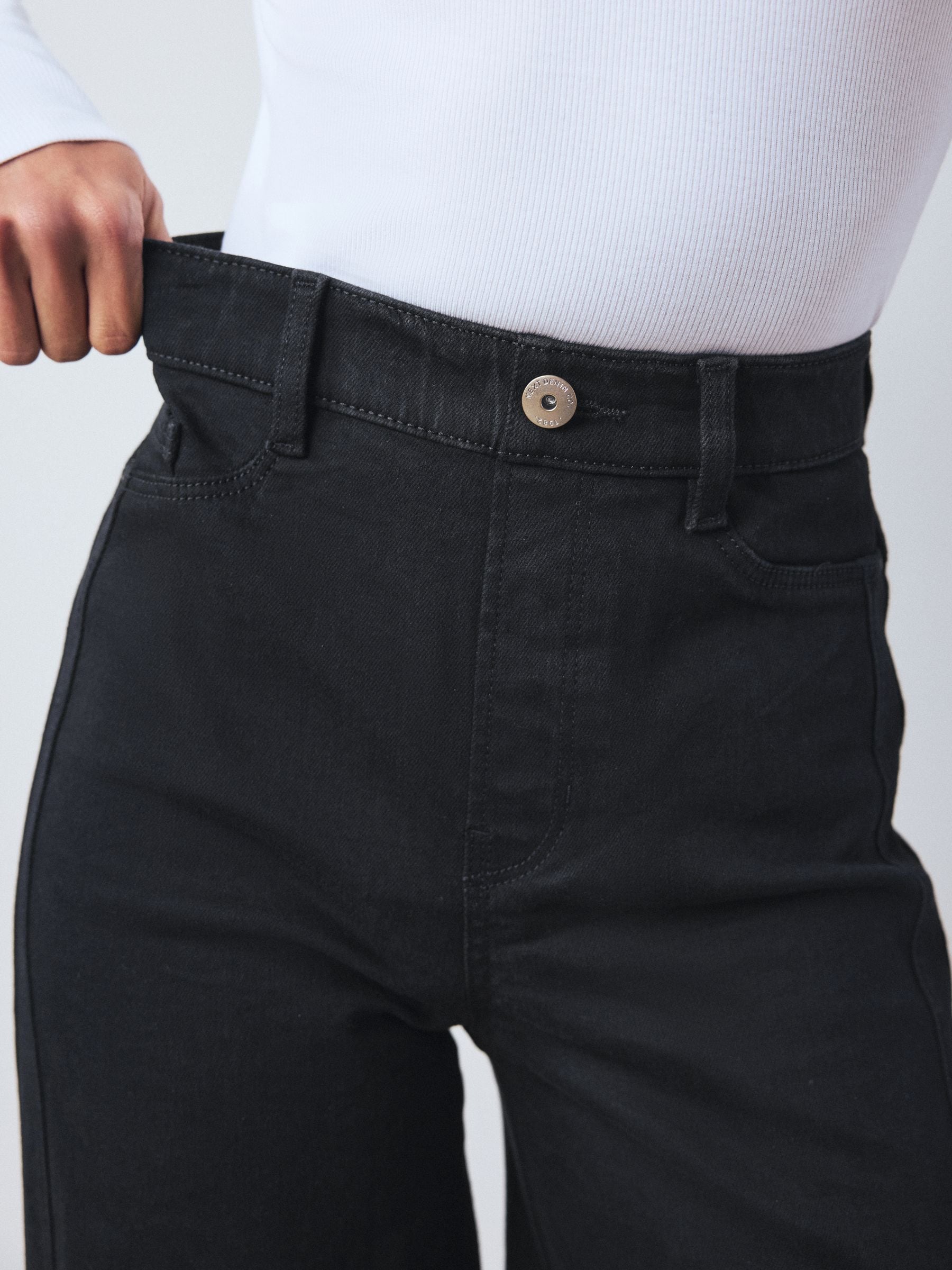 Buy Black High Rise Flexi Fit Stretch Pull On Wide Leg Jeans from