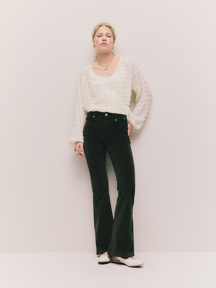 Khaki Green High Rise Cord Flare Jeans - Image 1 of 5 Khaki Green High Rise Cord Flare Jeans - Image 1 of 5