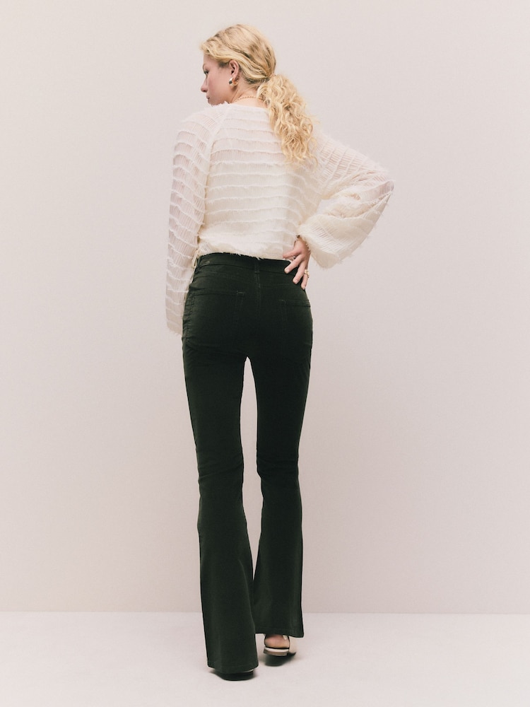 Khaki Green High Rise Cord Flare Jeans - Image 2 of 5 Khaki Green High Rise Cord Flare Jeans - Image 2 of 5