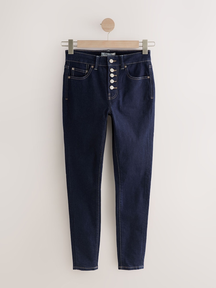 Rinse Blue Button Fly Skinny Jeans - Image 1 of 4