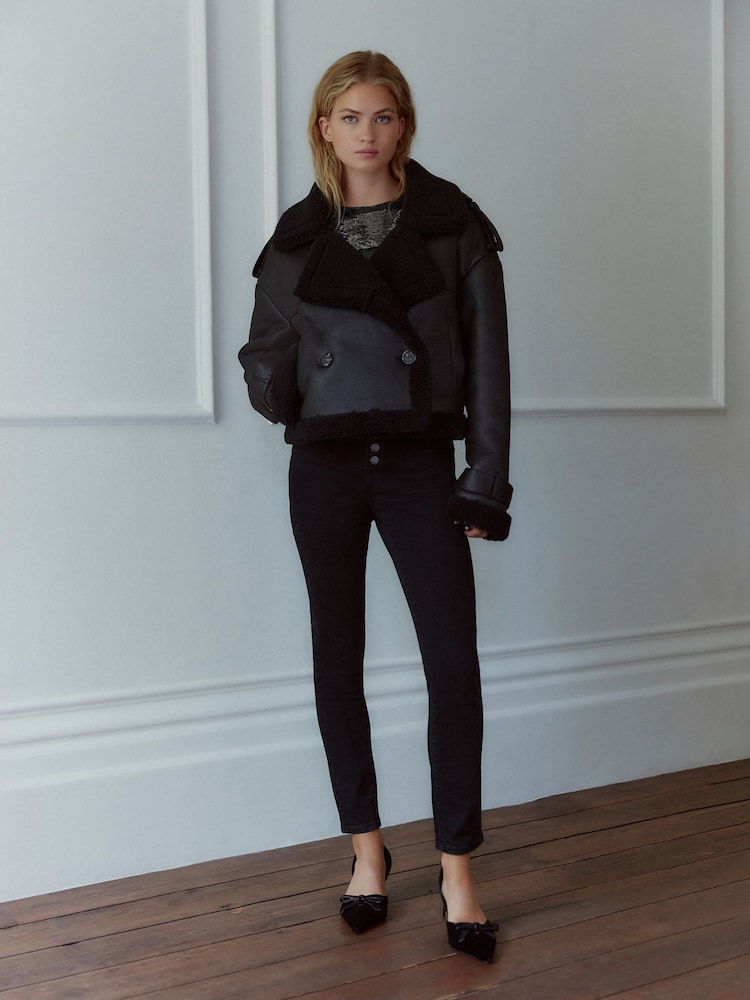 Black Button Fly Skinny Jeans - Image 1 of 5