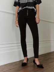 Black Button Fly Skinny Jeans - Image 2 of 5
